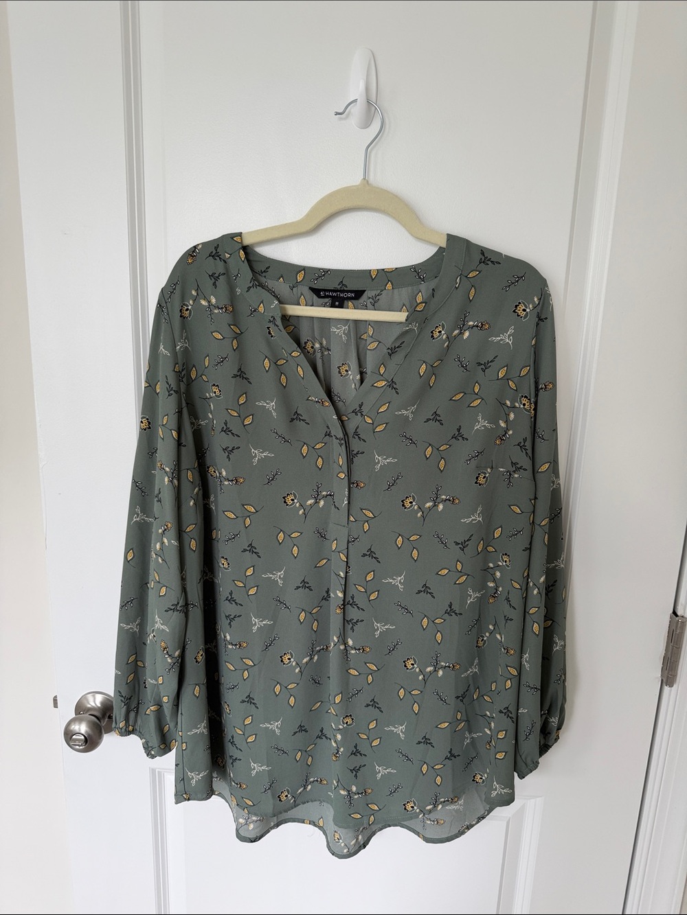 41 Hawthorn Sage Green Floral Henley Blouse